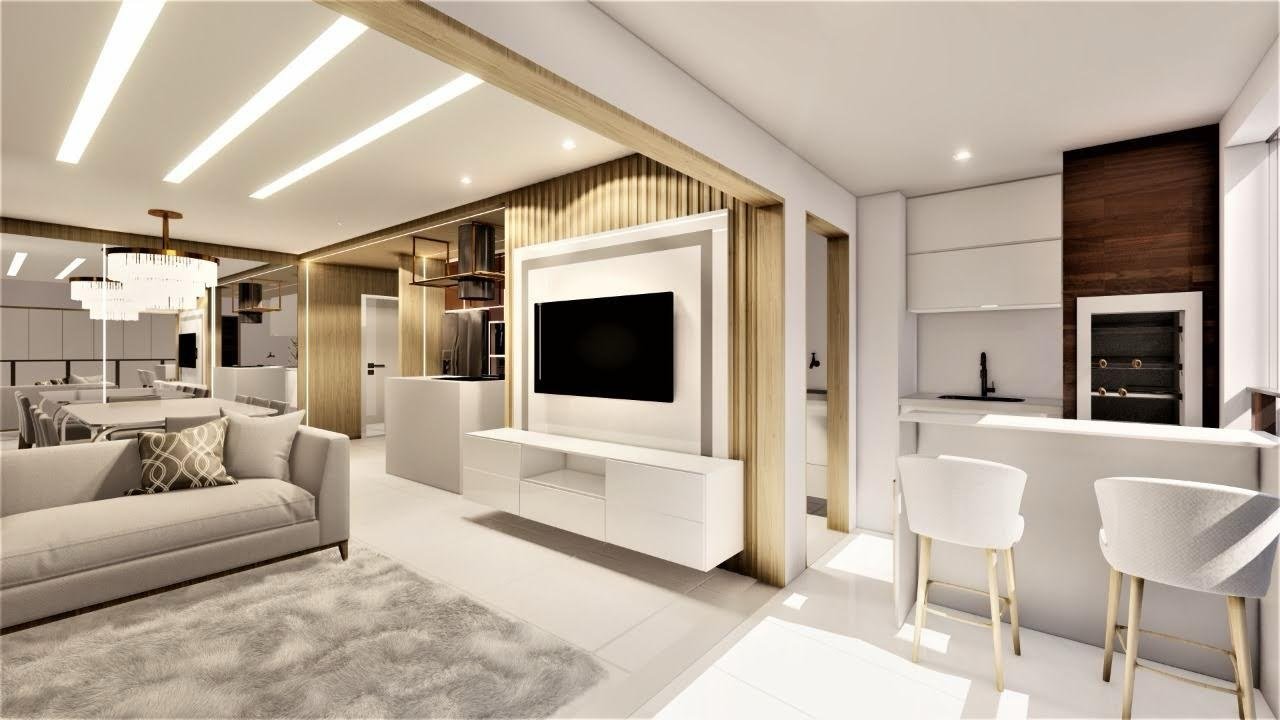Sala integrada com painel de TV